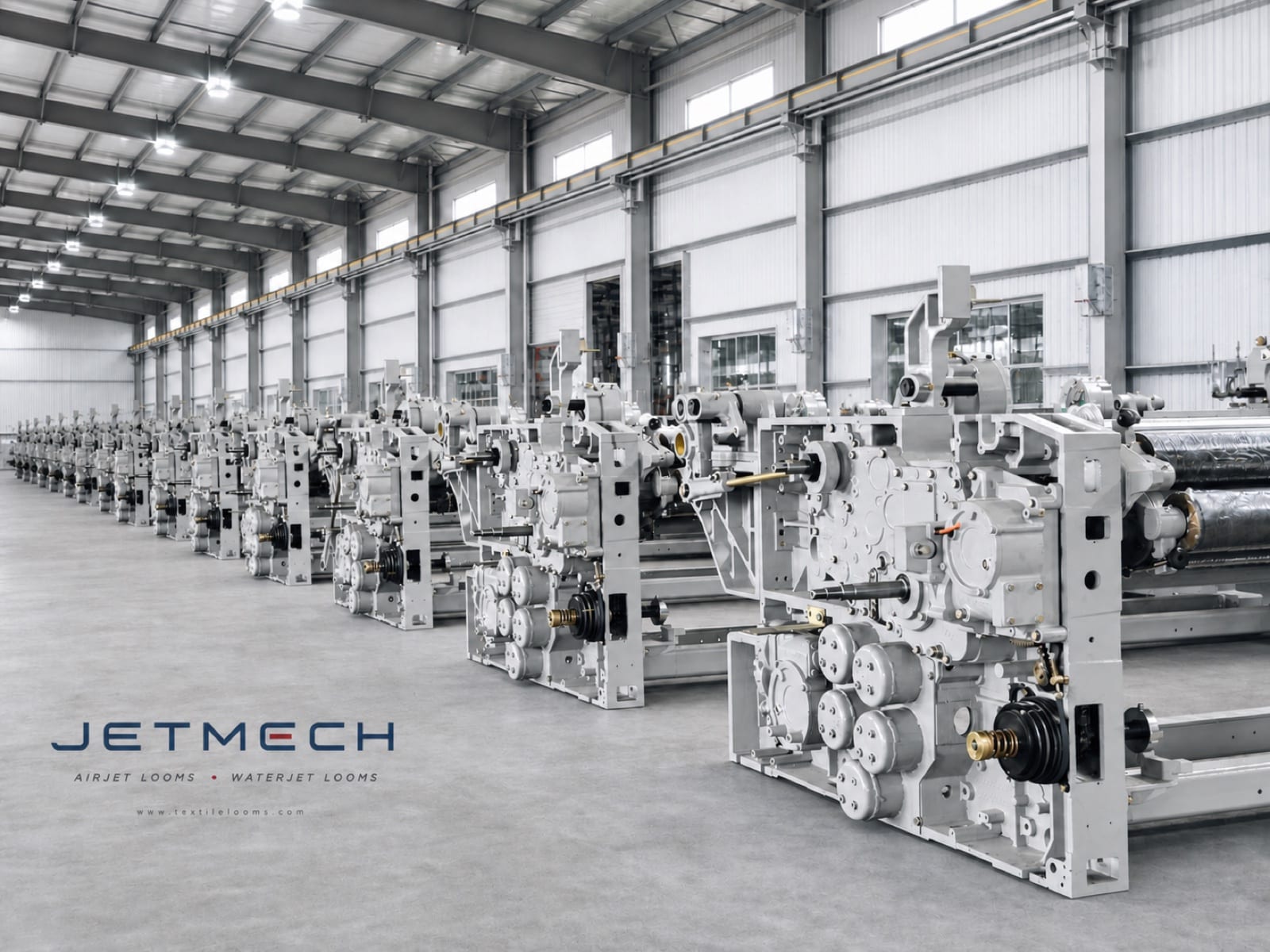 White MG9200 Max loom frames with five side-mounted air tanks and JETMECH logo